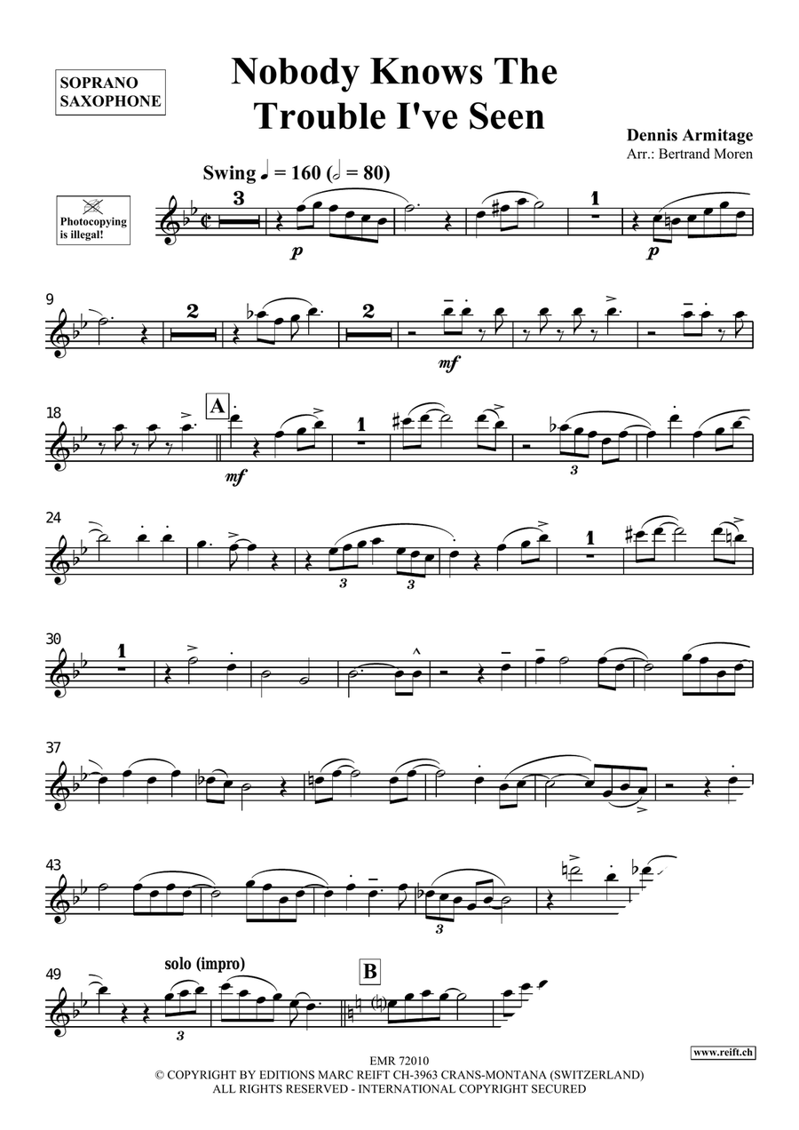 Nobody Knows The Trouble I've Seen Soprano Saxophone scores gallery preview page 4