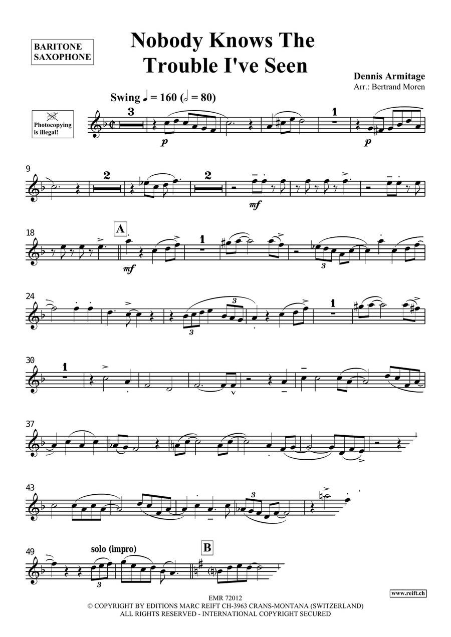 Nobody Knows The Trouble I've Seen Baritone Saxophone scores gallery preview page 4