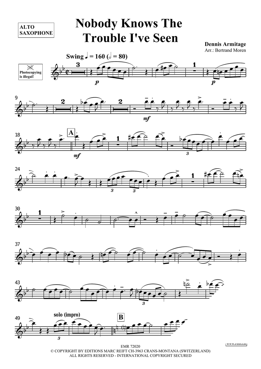 Nobody Knows The Trouble I've Seen Alto Saxophone scores gallery preview page 4