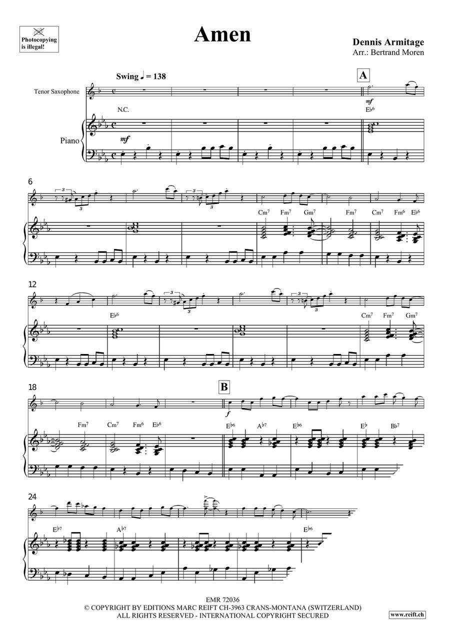 Amen Amen Tenor Saxophone scores gallery preview page 4