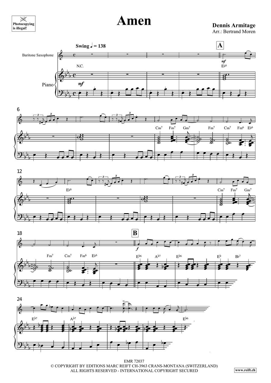 Amen Amen Baritone Saxophone scores gallery preview page 4