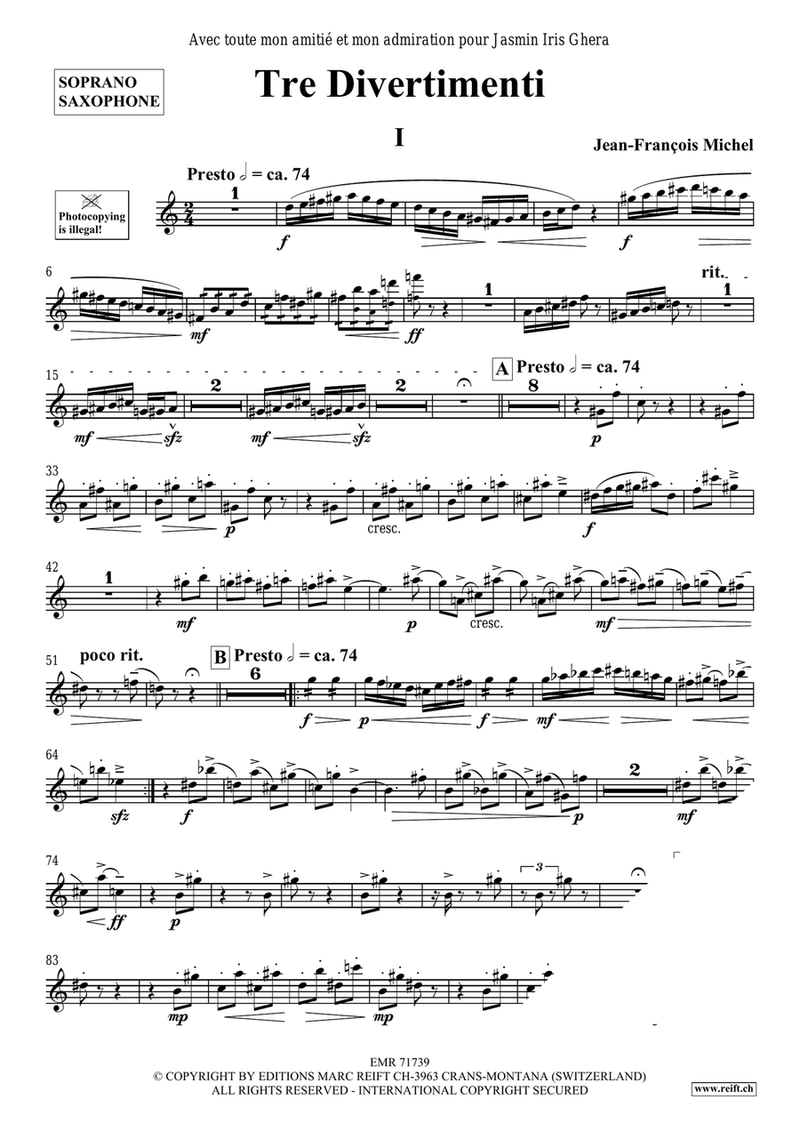 Tre Divertimenti Soprano Saxophone scores gallery preview page 5
