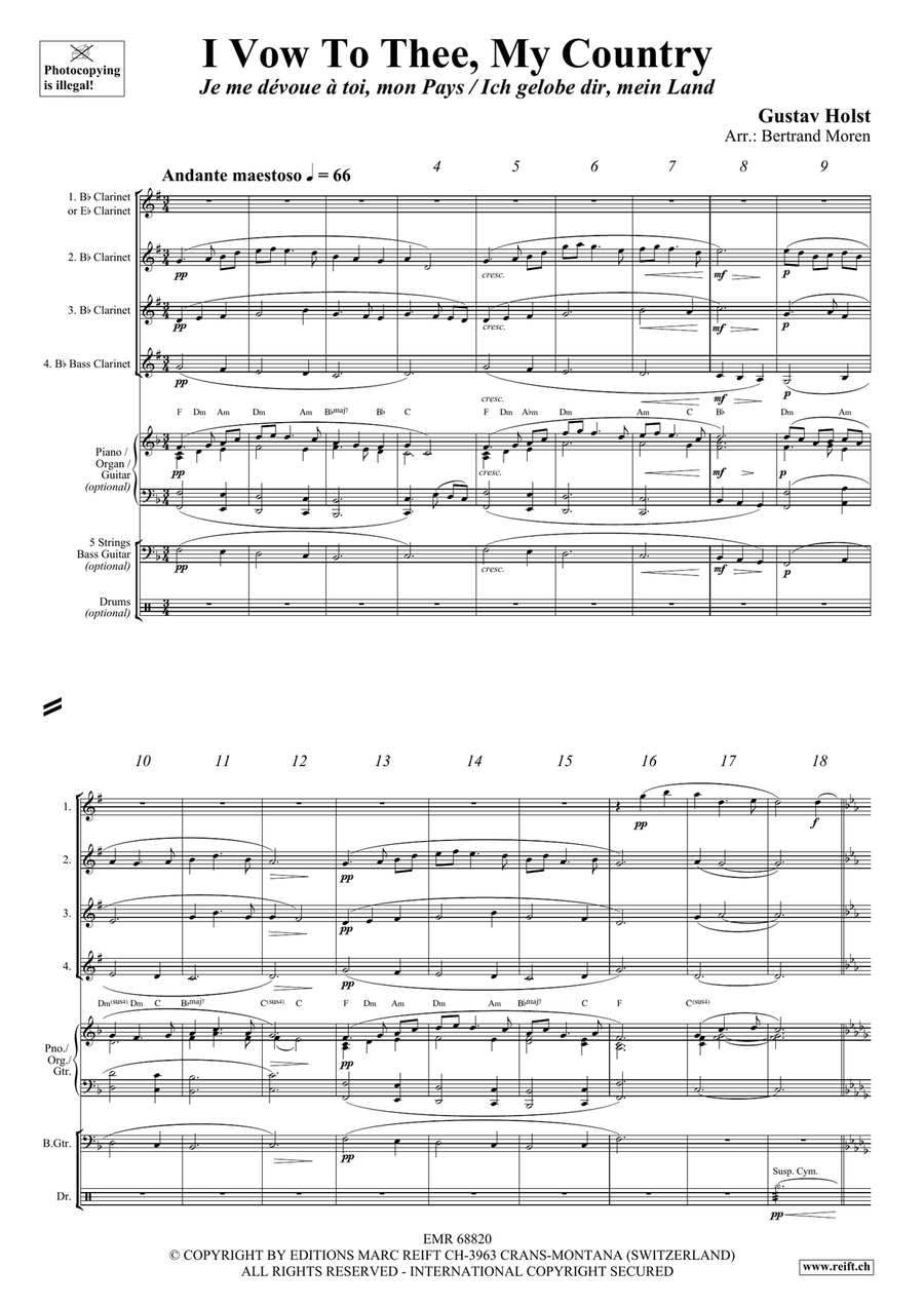 I Vow To Thee, My Country Clarinet Quartet scores gallery preview page 3