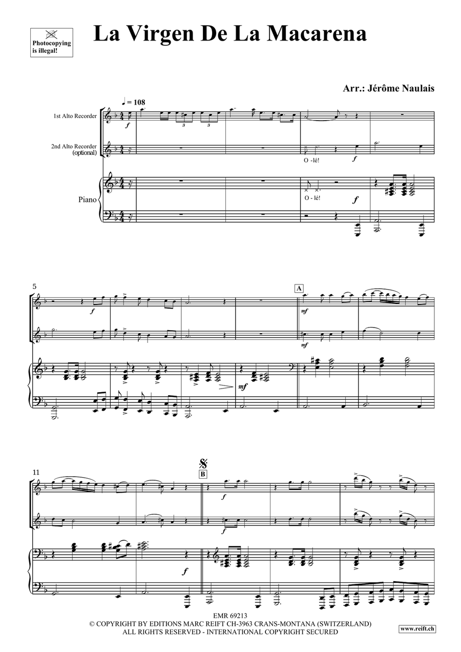 La Virgen De La Macarena La Virgen De La Macarena Alto Recorder scores gallery preview page 3