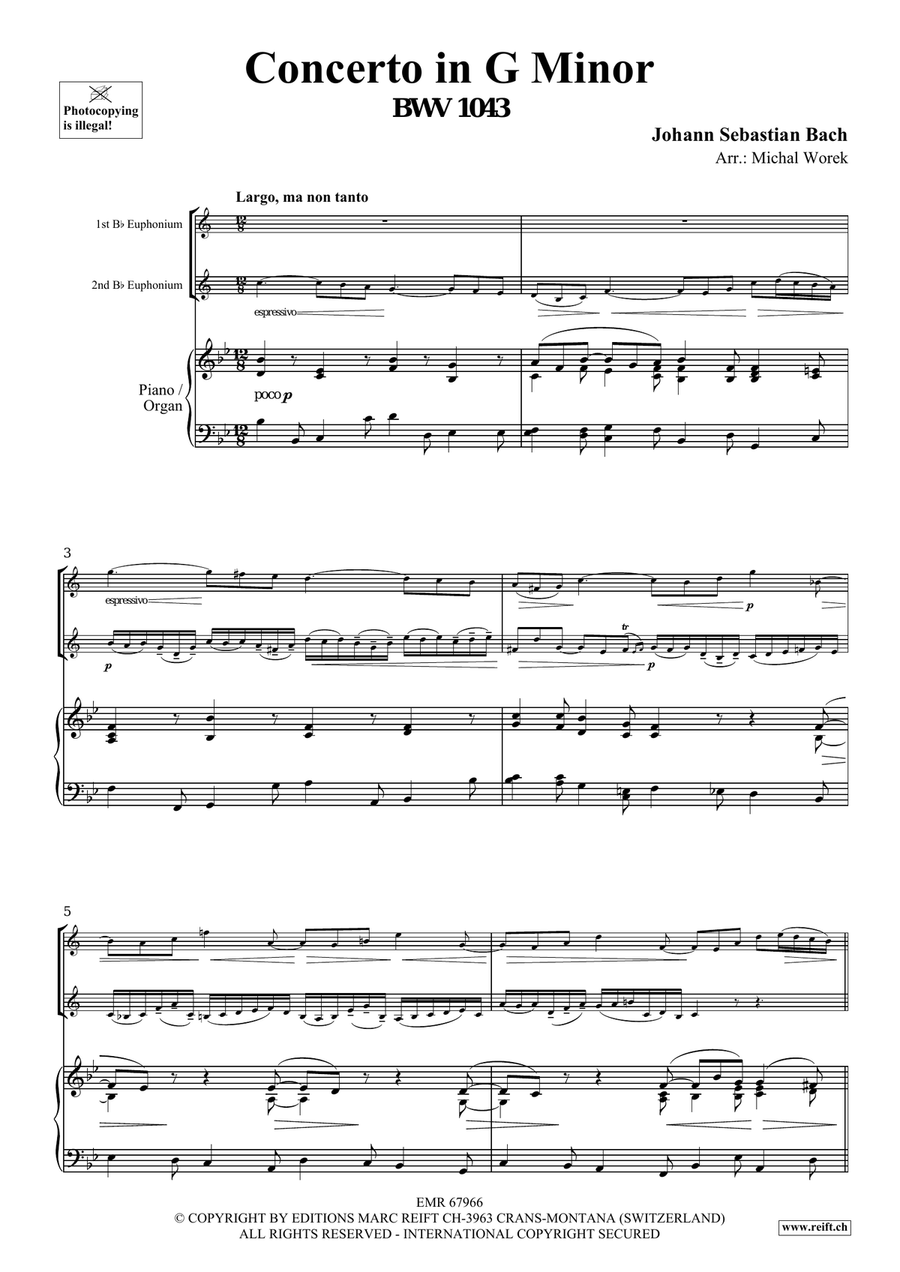 Concerto in G Minor by Johann Sebastian Bach Euphonium Duet - Sheet Music page 3