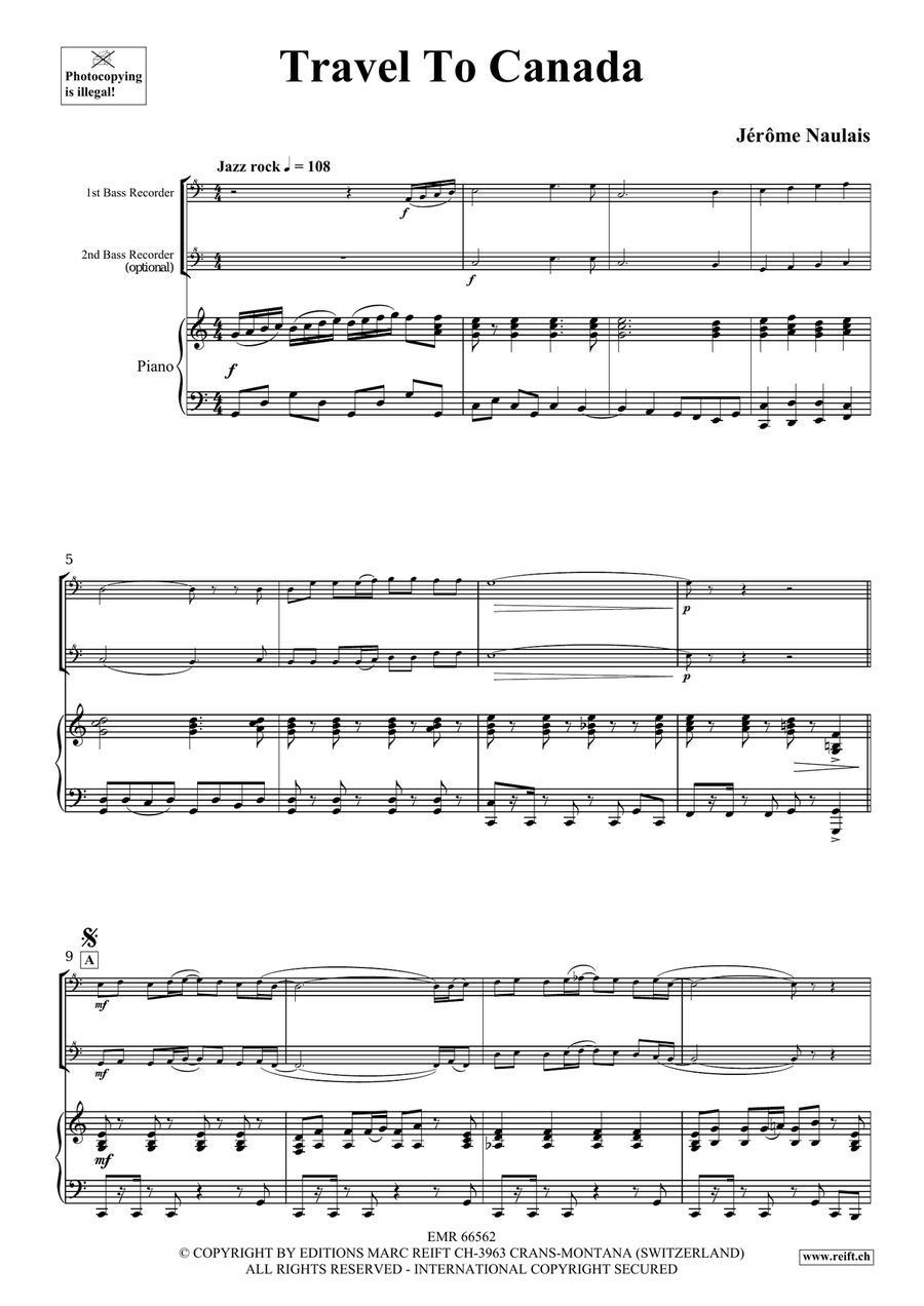 Travel To Canada by Jerome Naulais Bass Recorder - Sheet Music page 4