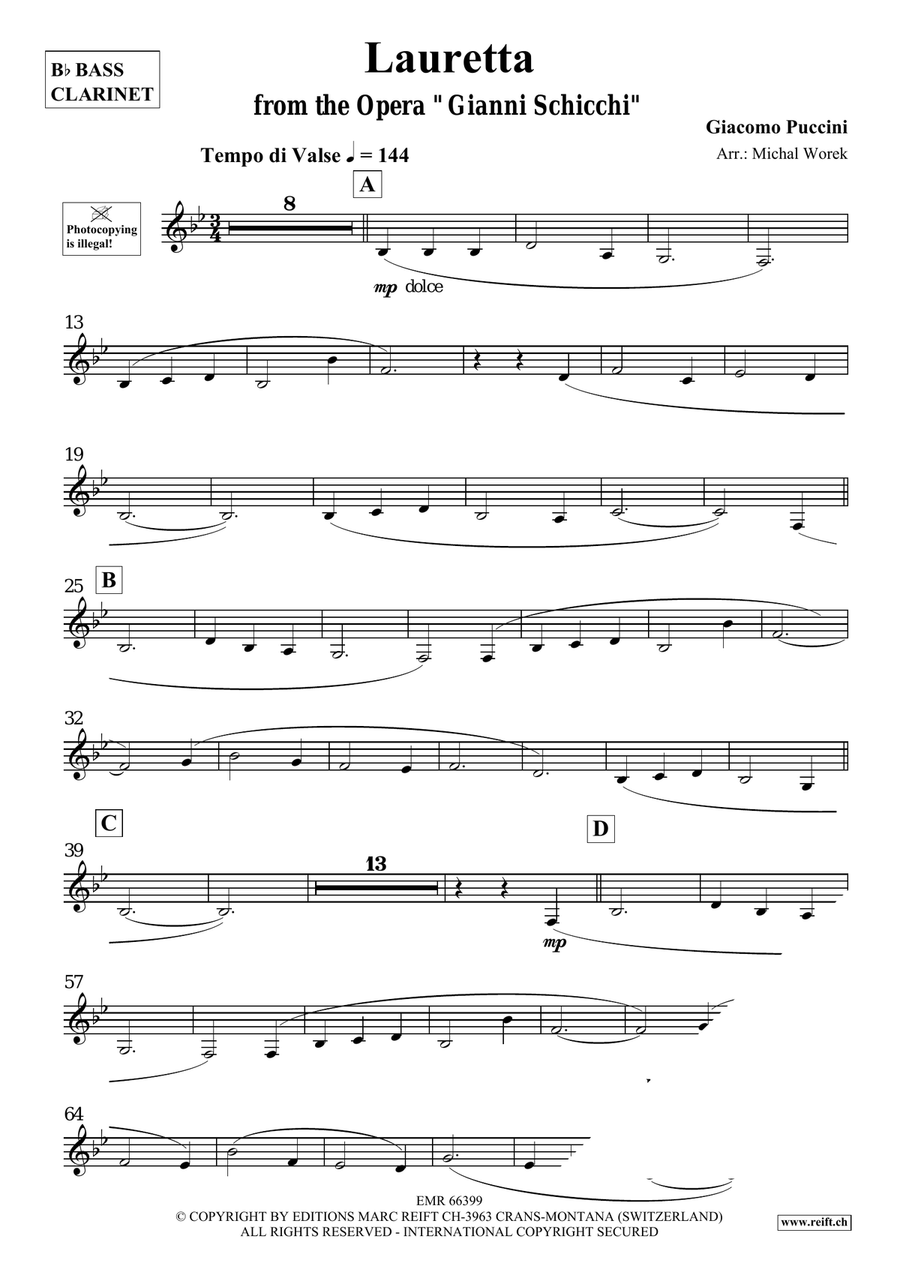 Lauretta by Giacomo Puccini Bass Clarinet - Sheet Music page 3