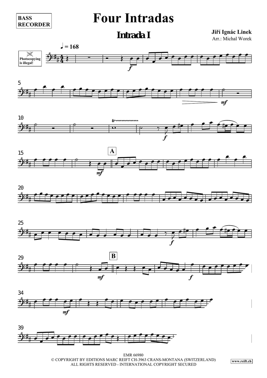Four Intradas Four Intradas Bass Recorder scores gallery preview page 3