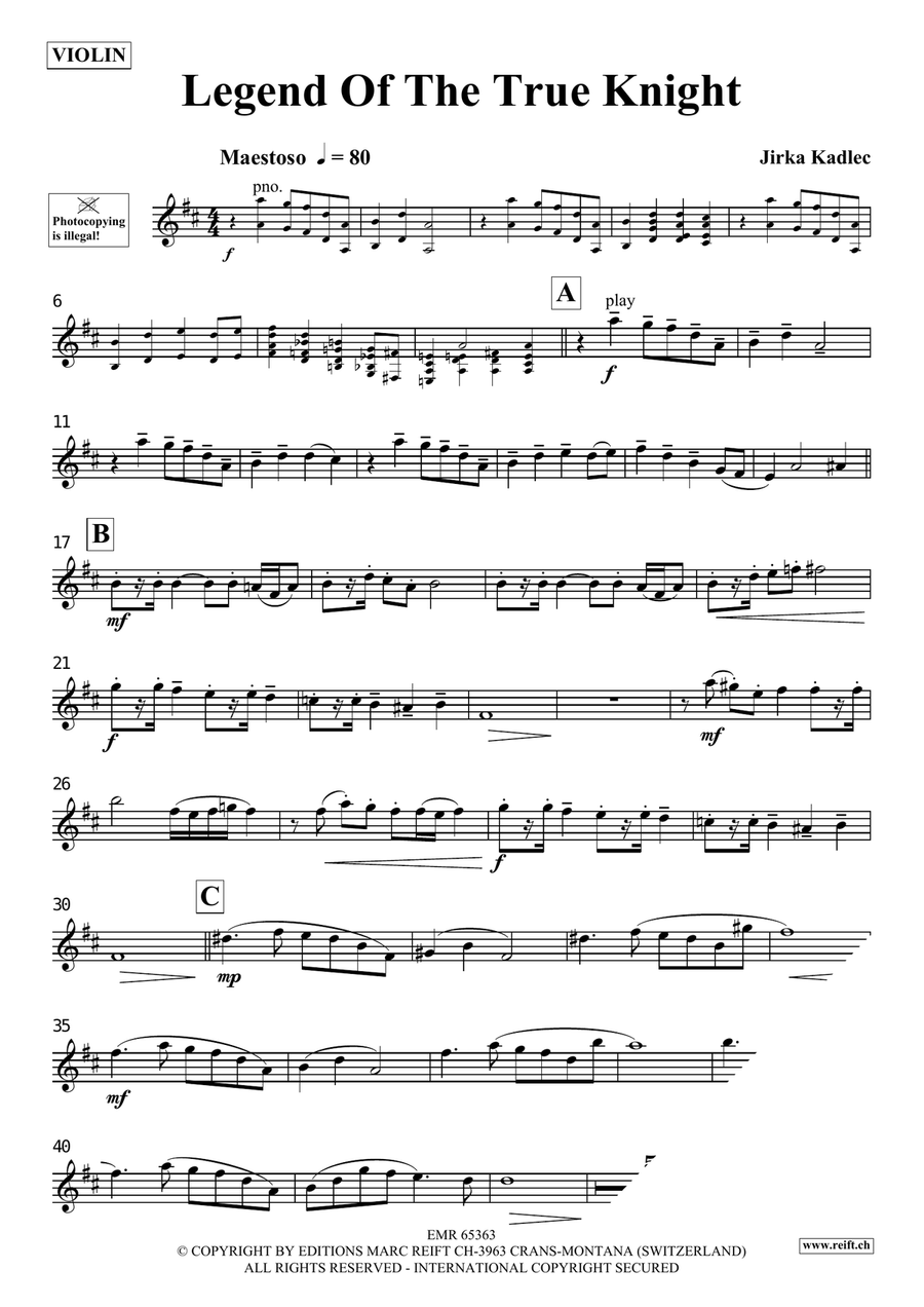 Legend Of The True Knight by Jirka Kadlec Violin Solo - Sheet Music page 4