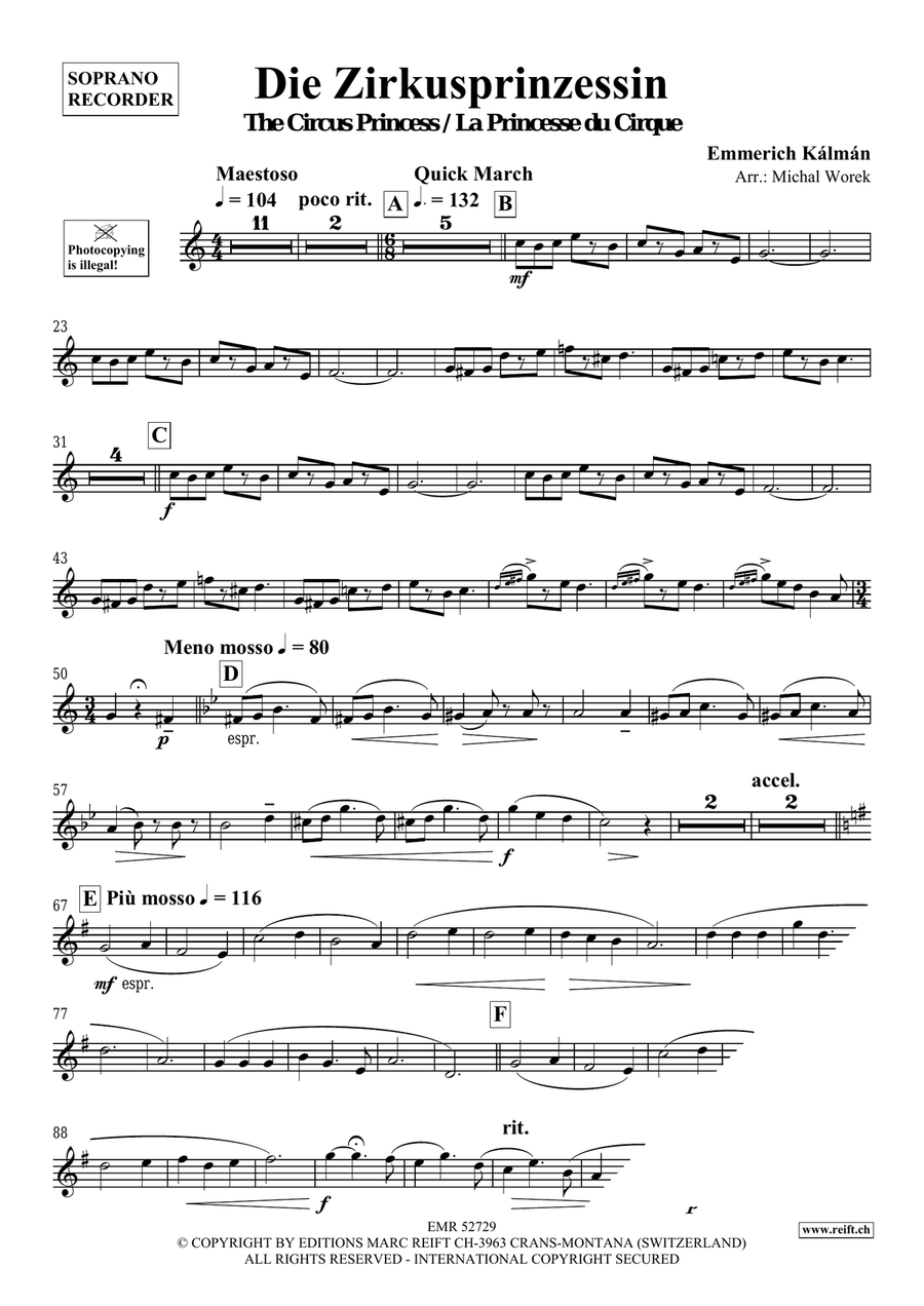 Die Zirkusprinzessin Die Zirkusprinzessin Soprano Recorder scores gallery preview page 3
