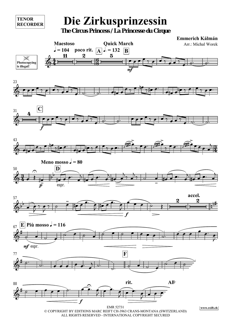 Die Zirkusprinzessin Die Zirkusprinzessin Tenor Recorder scores gallery preview page 3