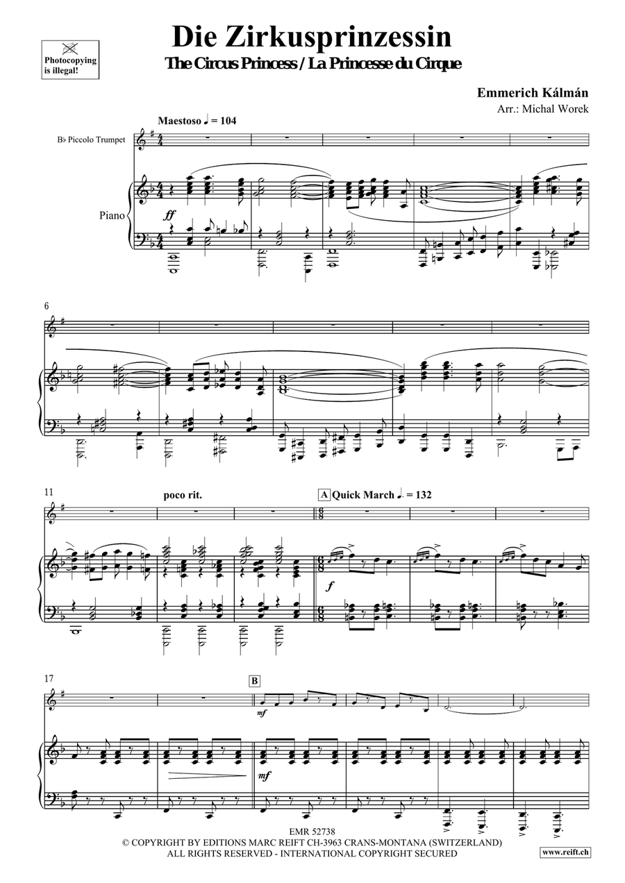 Die Zirkusprinzessin Die Zirkusprinzessin Piccolo Trumpet scores gallery preview page 4