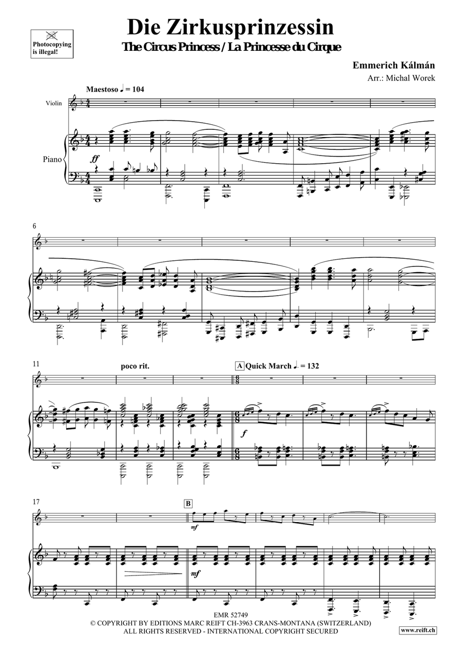 Die Zirkusprinzessin Die Zirkusprinzessin Violin Solo scores gallery preview page 4
