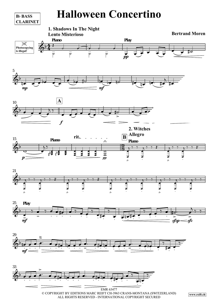 Halloween Concertino by Bertrand Moren Bass Clarinet - Sheet Music page 4