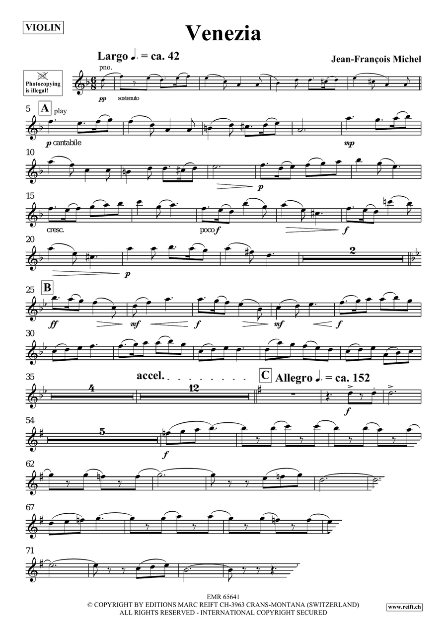 Venezia by Jean-Francois Michel Violin Solo - Sheet Music page 4
