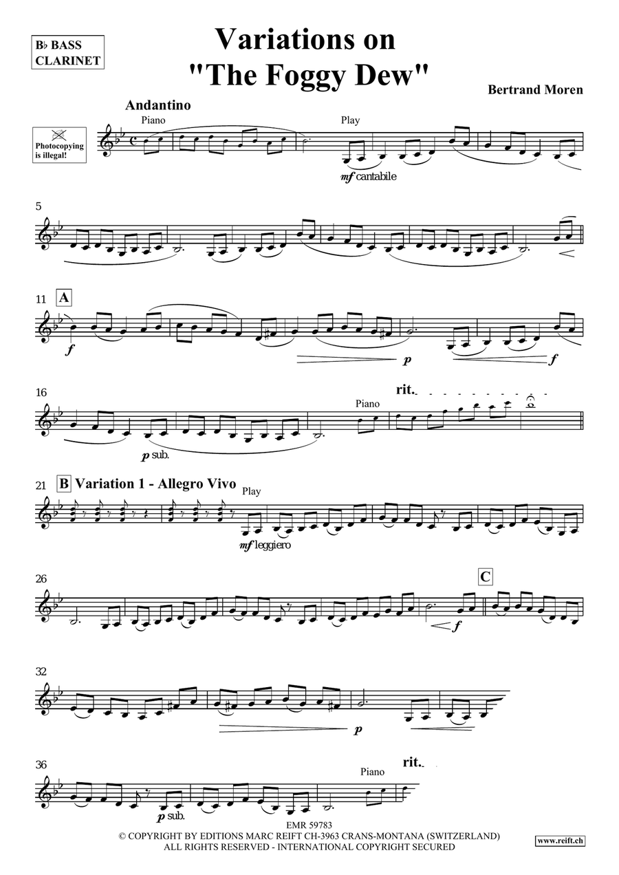 Variations on The Foggy Dew Bass Clarinet scores gallery preview page 4
