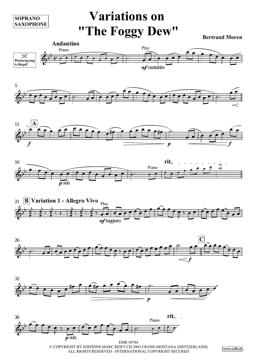 Variations on The Foggy Dew Soprano Saxophone scores gallery preview page 4