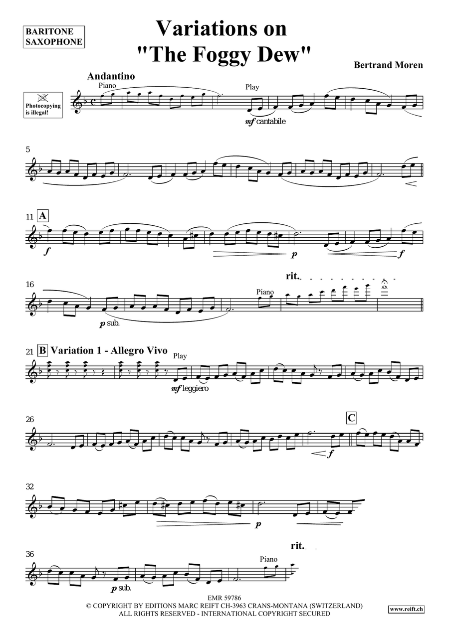 Variations on The Foggy Dew Baritone Saxophone scores gallery preview page 4