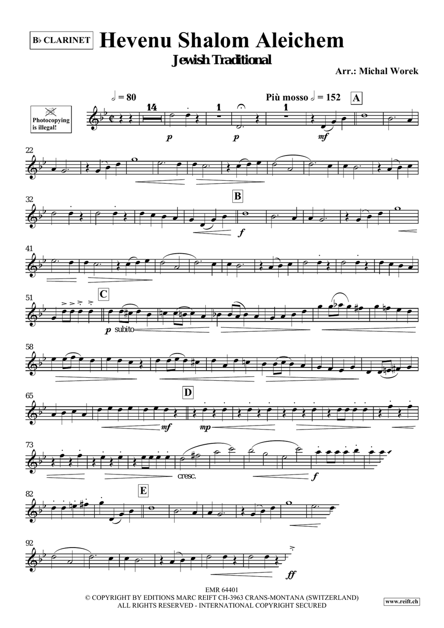 Hevenu Shalom Aleichem Hevenu Shalom Aleichem Clarinet Solo scores gallery preview page 3