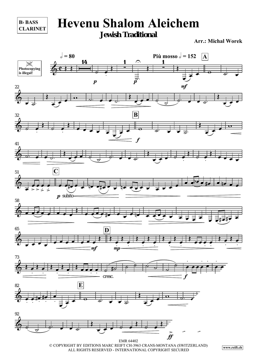 Hevenu Shalom Aleichem Hevenu Shalom Aleichem Bass Clarinet scores gallery preview page 3