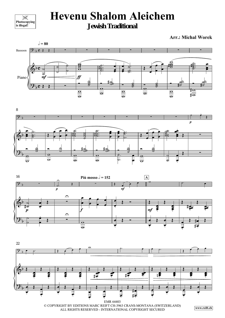 Hevenu Shalom Aleichem Hevenu Shalom Aleichem Bassoon Solo scores gallery preview page 4