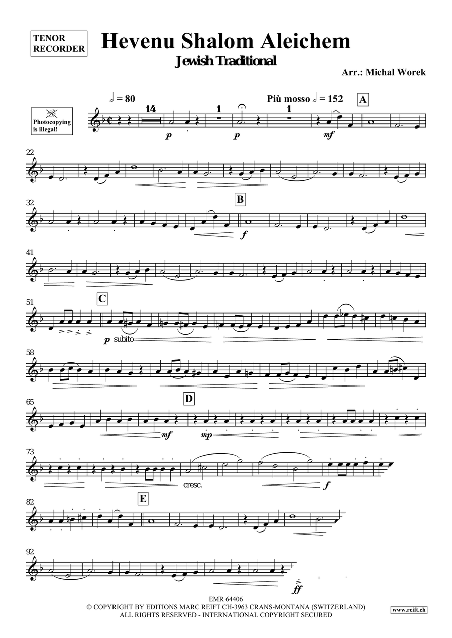 Hevenu Shalom Aleichem Hevenu Shalom Aleichem Tenor Recorder scores gallery preview page 3