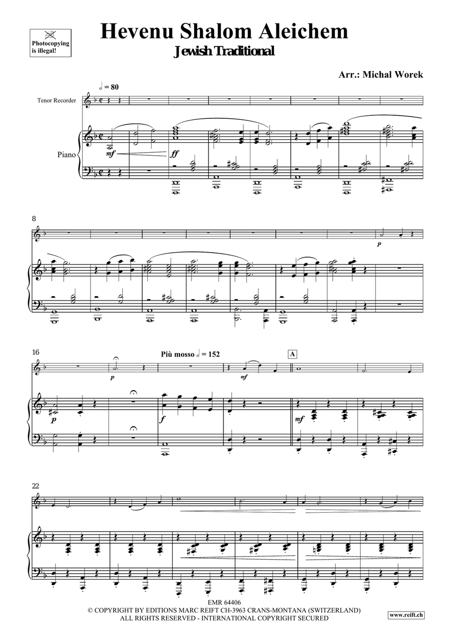 Hevenu Shalom Aleichem Hevenu Shalom Aleichem Tenor Recorder scores gallery preview page 4