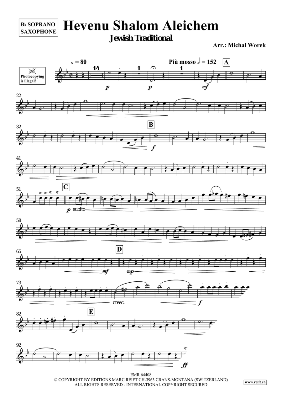 Hevenu Shalom Aleichem Hevenu Shalom Aleichem Soprano Saxophone scores gallery preview page 3