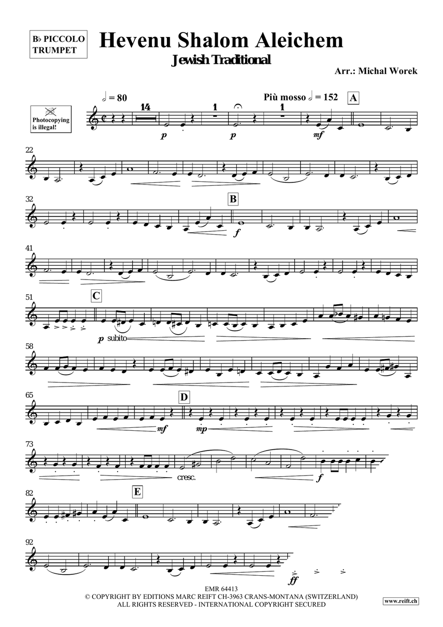 Hevenu Shalom Aleichem Hevenu Shalom Aleichem Piccolo Trumpet scores gallery preview page 3