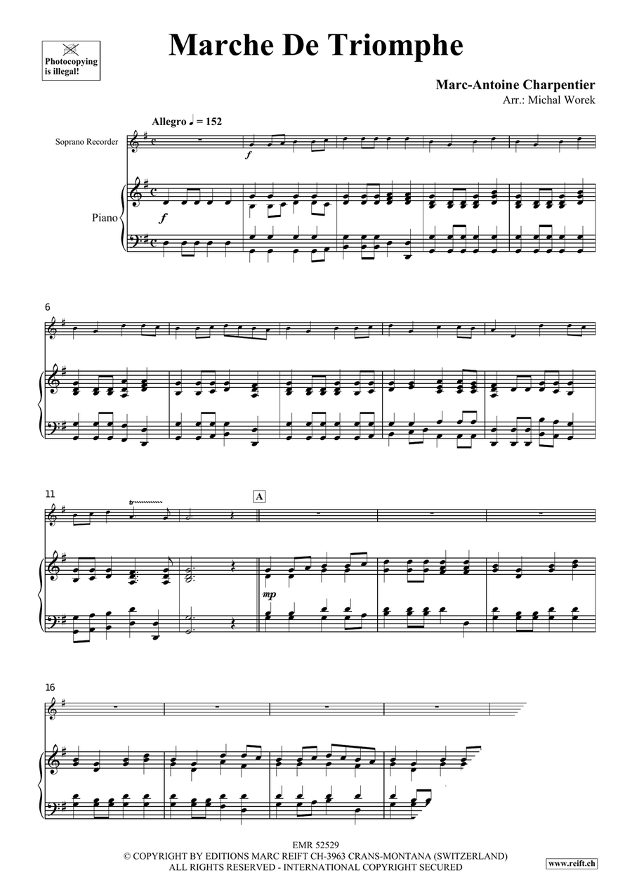 Marche De Triomphe by Marc-Antoine Charpentier Soprano Recorder - Sheet Music page 3