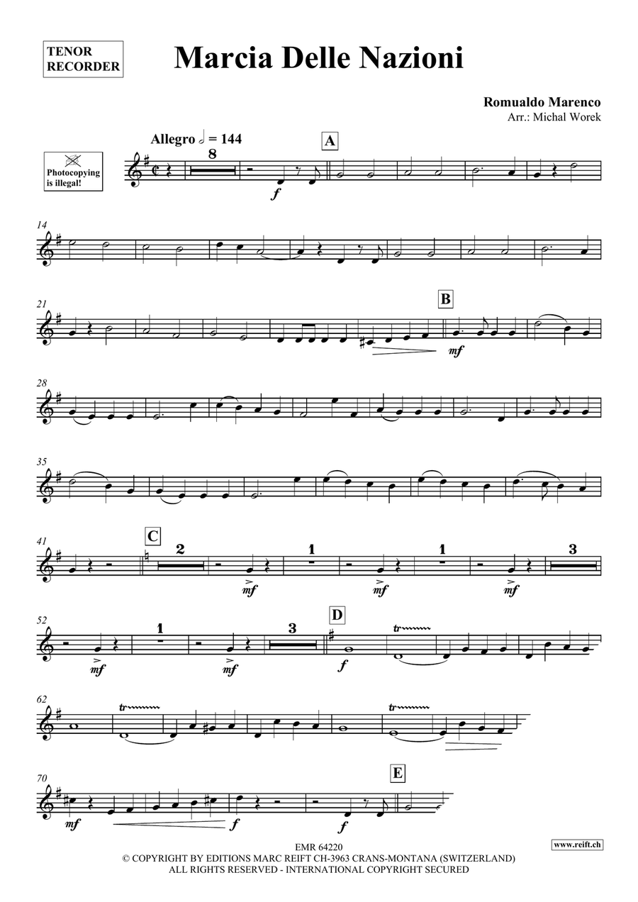 Marcia Delle Nazioni Marcia Delle Nazioni Tenor Recorder scores gallery preview page 3