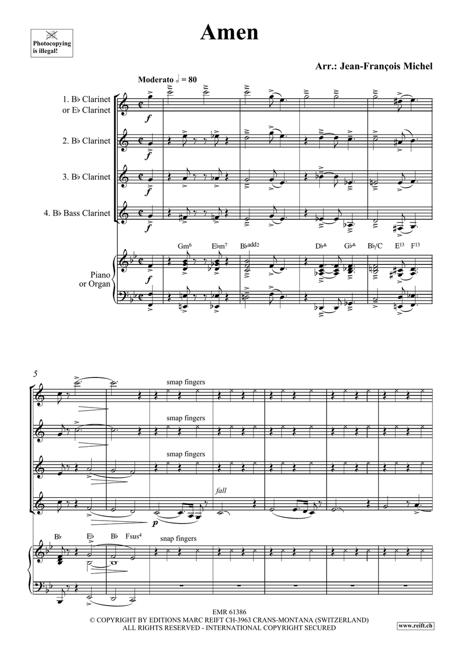 Amen Amen Clarinet Quartet scores gallery preview page 4