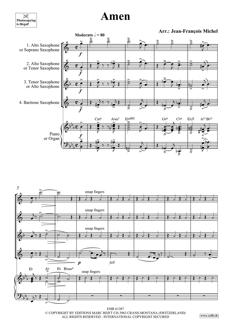 Amen Amen Saxophone Quartet scores gallery preview page 4