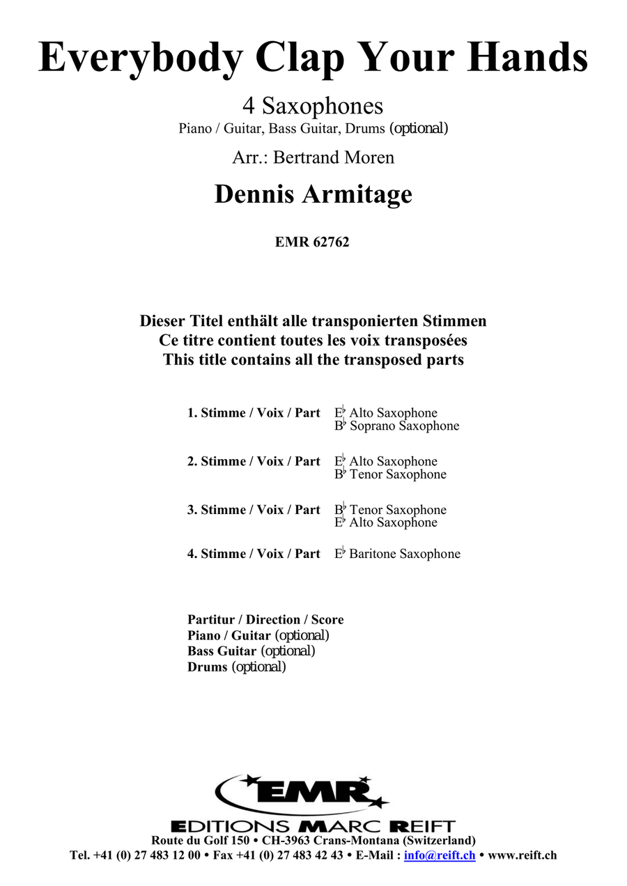Everybody Clap Your Hands Saxophone Quartet scores gallery preview page 2