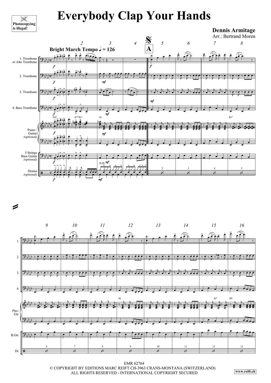 Everybody Clap Your Hands Trombone Quartet scores gallery preview page 4