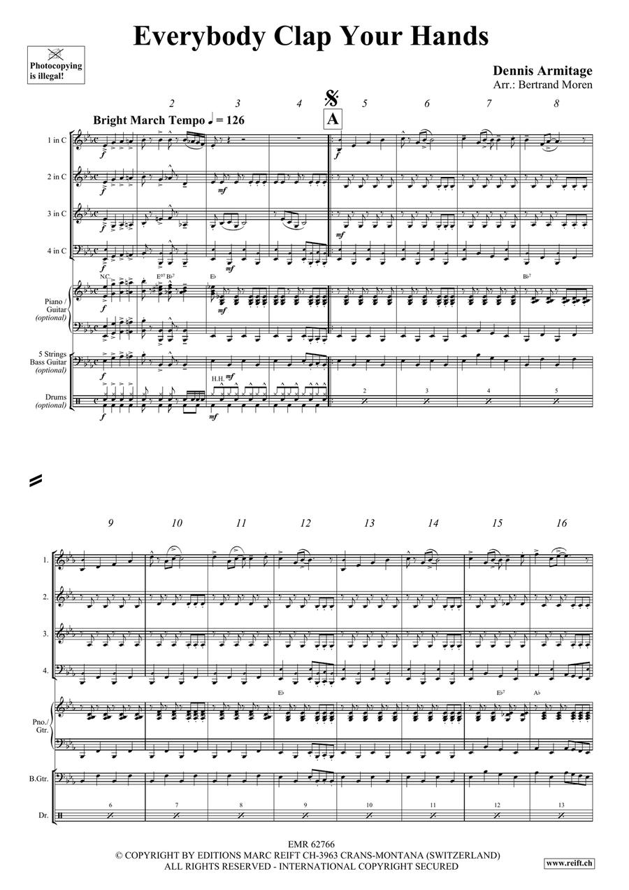 Everybody Clap Your Hands Brass Quartet scores gallery preview page 4