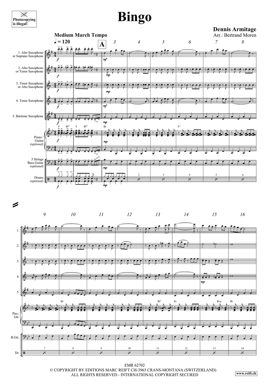 Bingo Bingo Saxophone Quintet scores gallery preview page 4