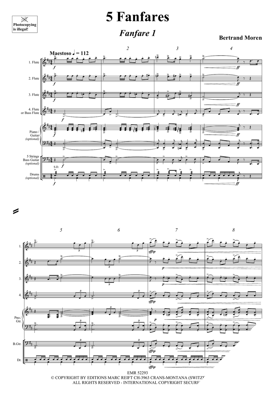 5 Fanfares Flute Quartet scores gallery preview page 4