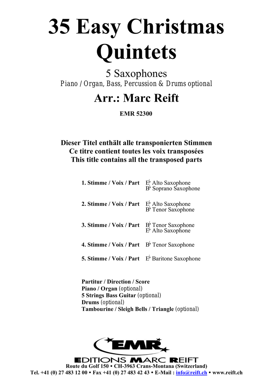 35 Easy Christmas Quintets Saxophone Quintet scores gallery preview page 2