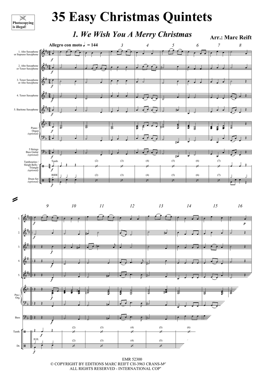 35 Easy Christmas Quintets Saxophone Quintet scores gallery preview page 3