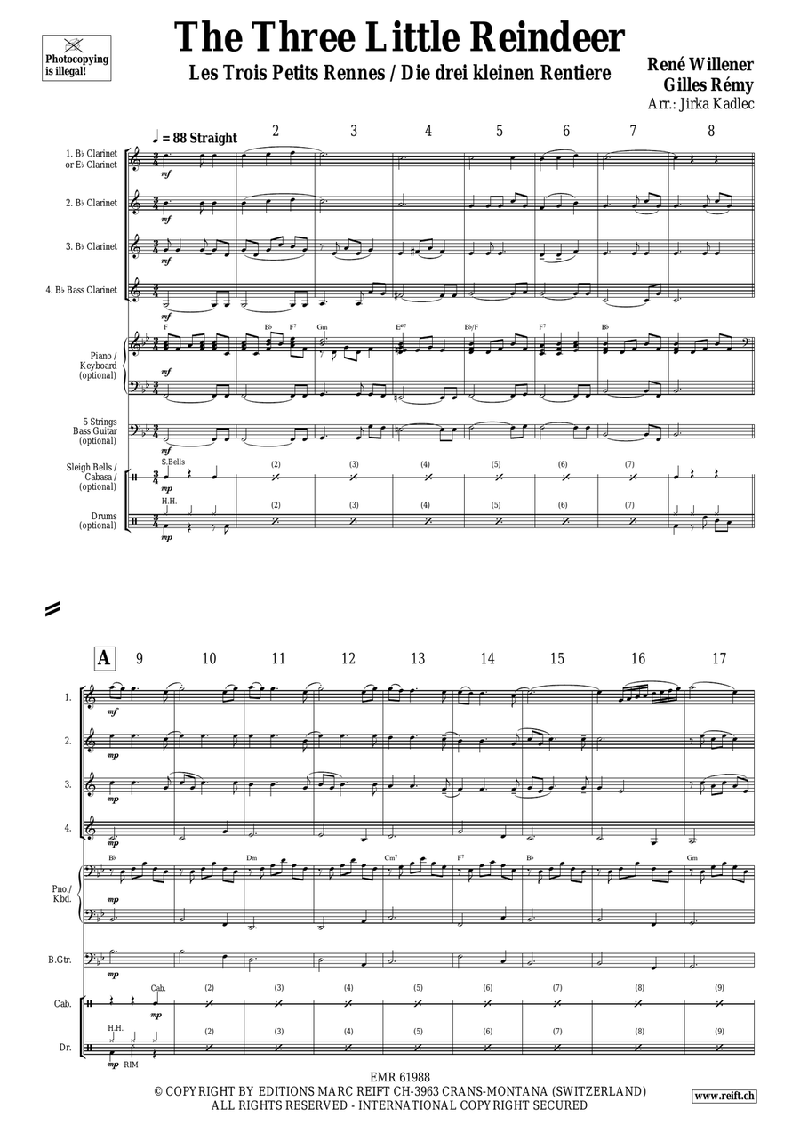 The Three Little Reindeer Clarinet Quartet scores gallery preview page 3