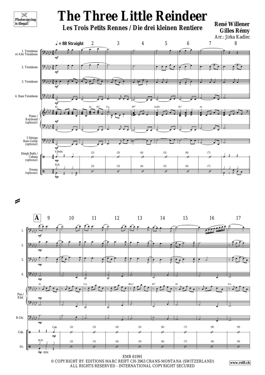 The Three Little Reindeer Trombone Quartet scores gallery preview page 3