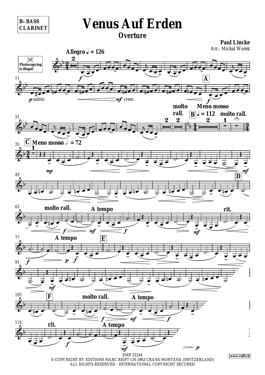 Venus Auf Erden by Paul Lincke Bass Clarinet - Sheet Music page 3