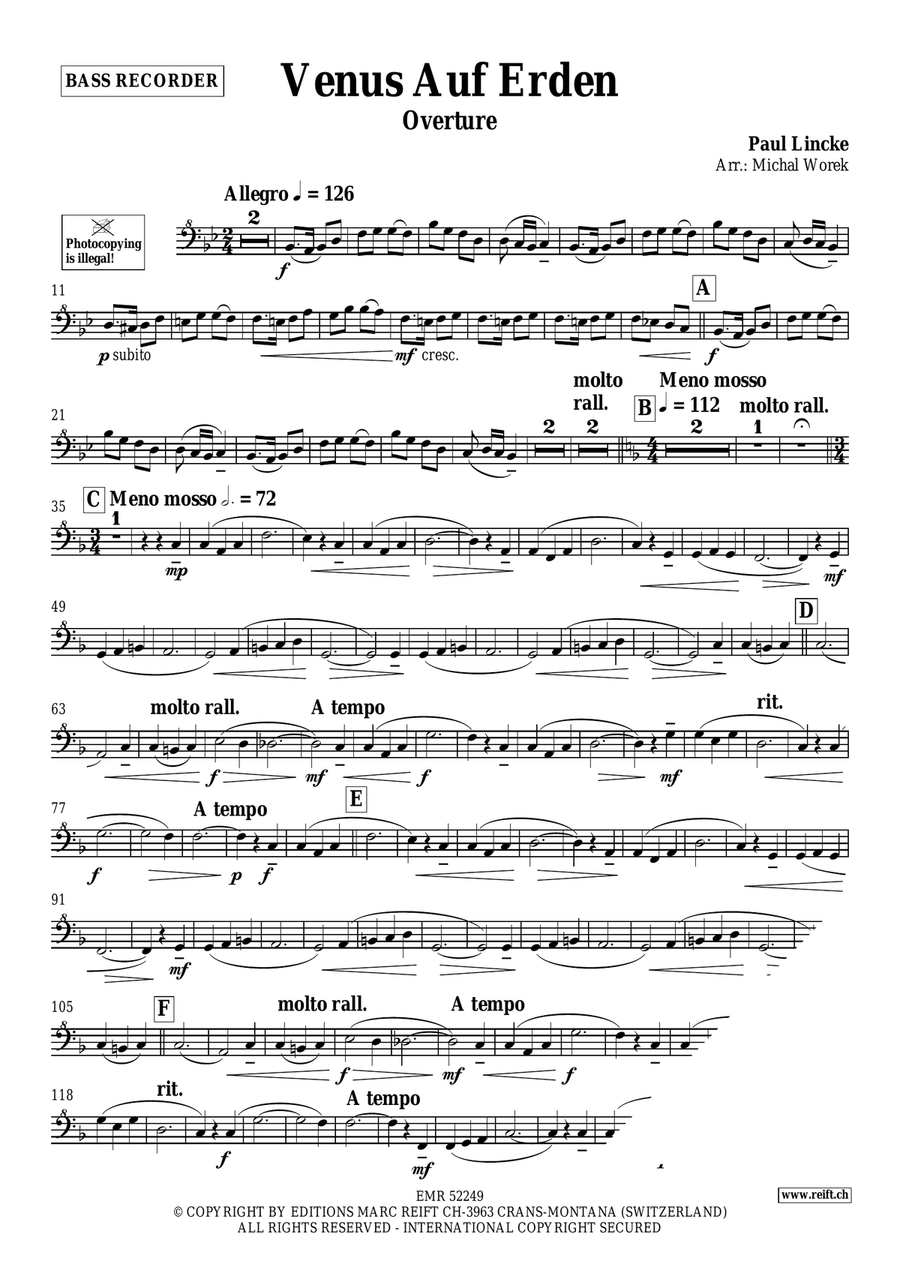 Venus Auf Erden by Paul Lincke Bass Recorder - Sheet Music page 3
