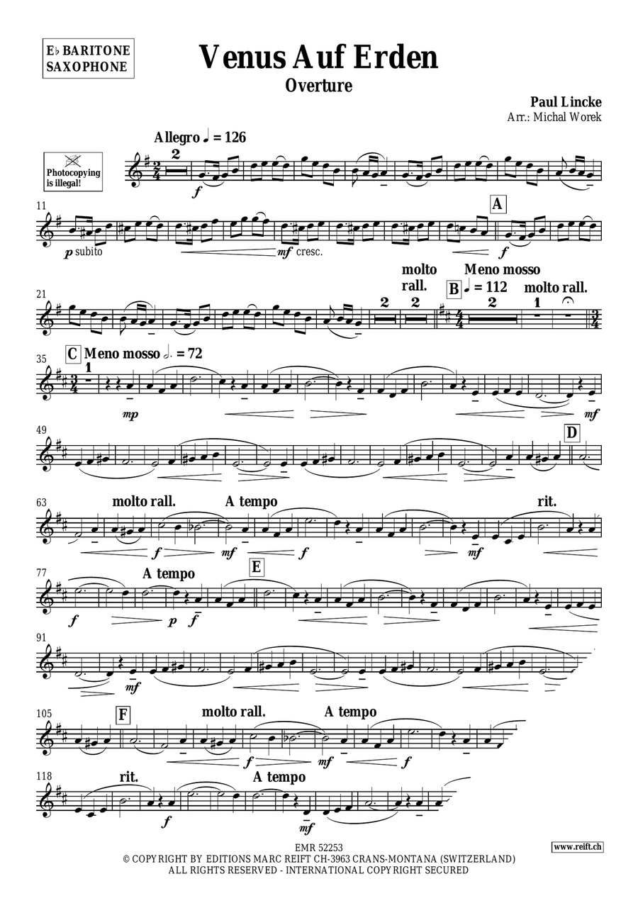 Venus Auf Erden by Paul Lincke Baritone Saxophone - Sheet Music page 3