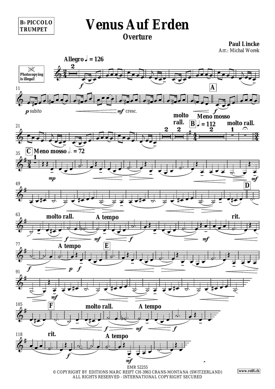 Venus Auf Erden by Paul Lincke Piccolo Trumpet - Sheet Music page 3