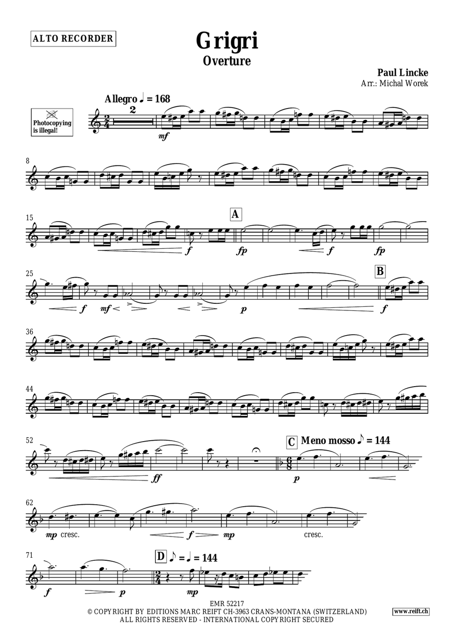 Grigri by Paul Lincke Alto Recorder - Sheet Music page 3