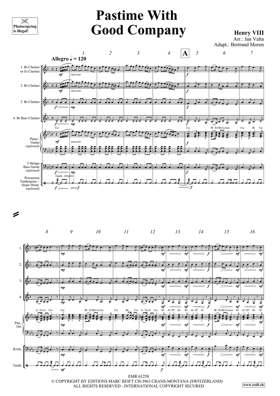 Pastime With Good Company Clarinet Quartet scores gallery preview page 3
