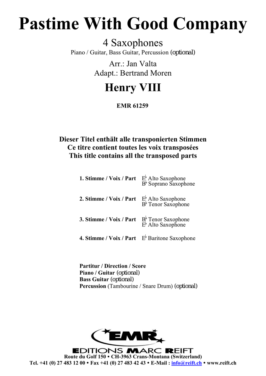 Pastime With Good Company Saxophone Quartet scores gallery preview page 2