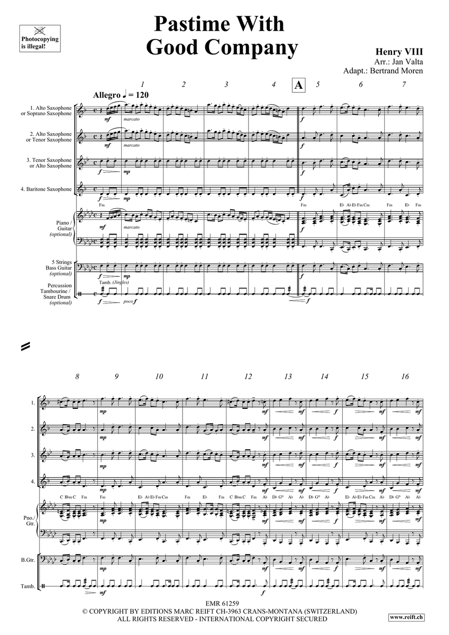 Pastime With Good Company Saxophone Quartet scores gallery preview page 3